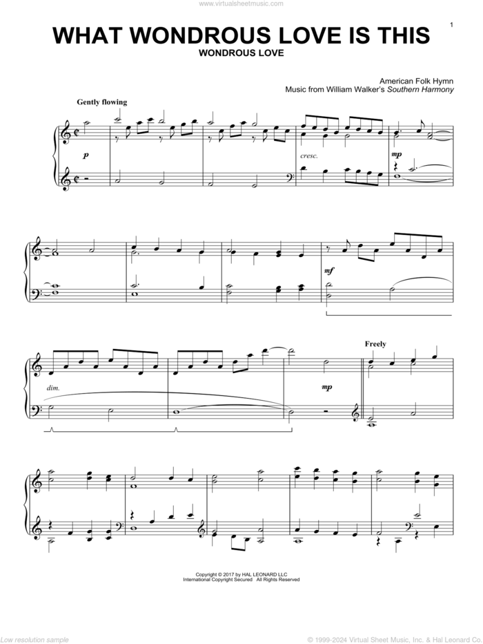 What Wondrous Love Is This (arr. David Lantz III) sheet music for piano solo , Billy Walker and Southern Harmony, intermediate skill level