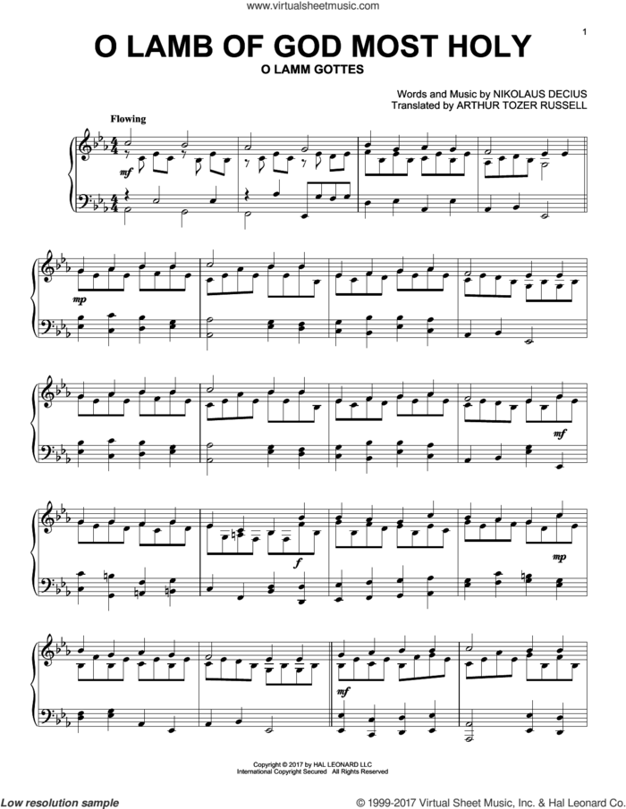 O Lamb Of God Most Holy sheet music for piano solo by Nikolaus Decius and Arthur Tozer Russell, intermediate skill level