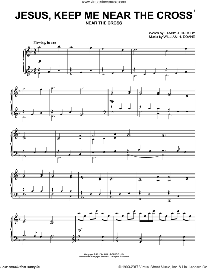Jesus, Keep Me Near The Cross, (intermediate) sheet music for piano solo by Fanny J. Crosby and William H. Doane, intermediate skill level