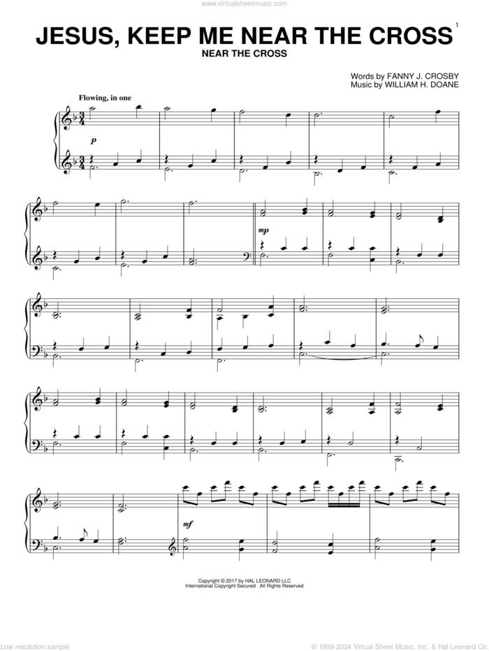 Jesus, Keep Me Near The Cross, (intermediate) sheet music for piano solo by Fanny J. Crosby and William H. Doane, intermediate skill level