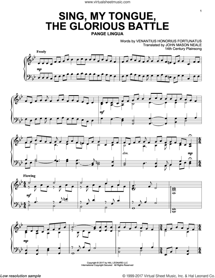 Sing, My Tongue, The Glorious Battle sheet music for piano solo by John Mason Neale, Miscellaneous and Venantius Honorius Fortunatus, intermediate skill level