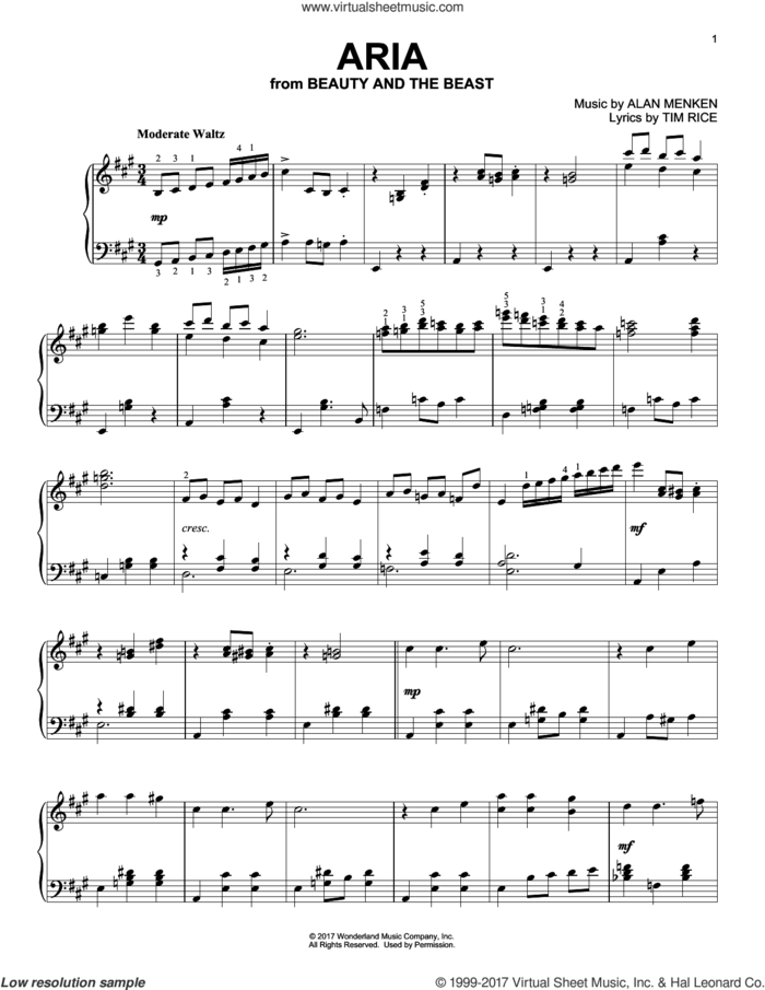 Aria (from Beauty And The Beast), (intermediate) sheet music for piano solo by Audra McDonald, Howard Ashman, Alan Menken and Tim Rice, intermediate skill level