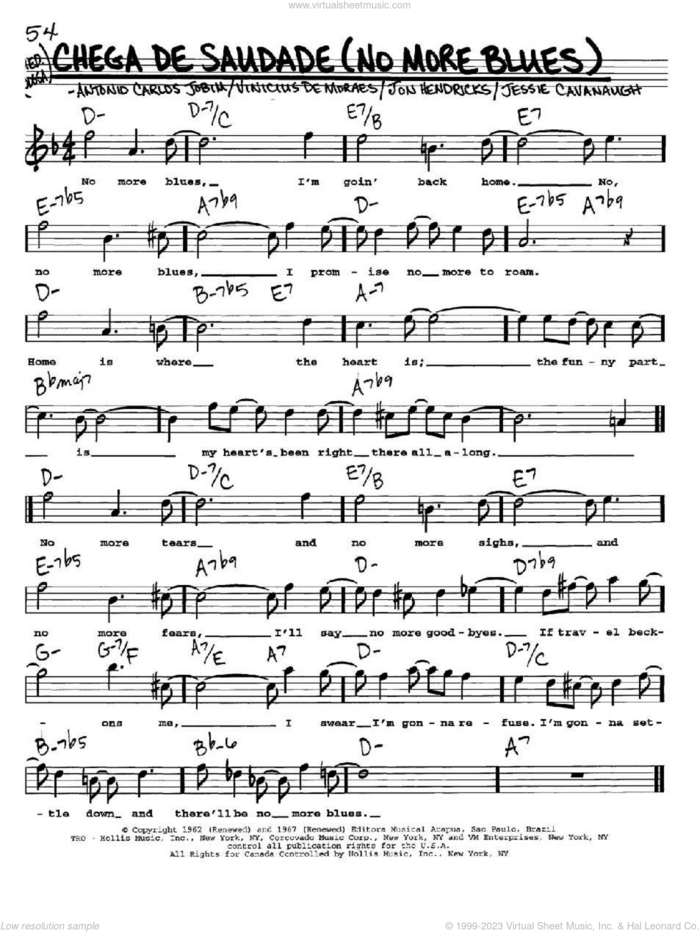 Chega De Saudade (No More Blues) sheet music for voice and other instruments  by Antonio Carlos Jobim, Jessie Cavanaugh, Jon Hendricks and Vinicius de Moraes, intermediate skill level