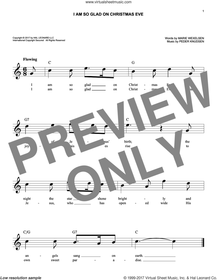 I Am So Glad On Christmas Eve sheet music for voice and other instruments (fake book) by Marie Wexelsen and Peder Knudsen, intermediate skill level