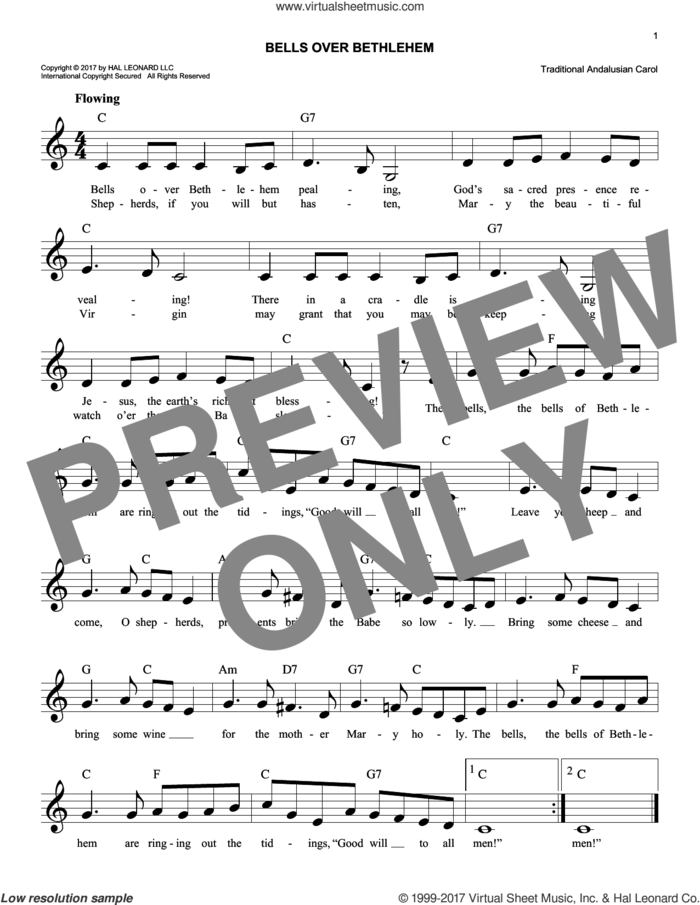 Bells Over Bethlehem sheet music for voice and other instruments (fake book) by Traditional Andalusian Carol, easy skill level