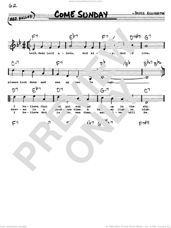 Come Sunday sheet music for voice and other instruments  by Duke Ellington, intermediate skill level