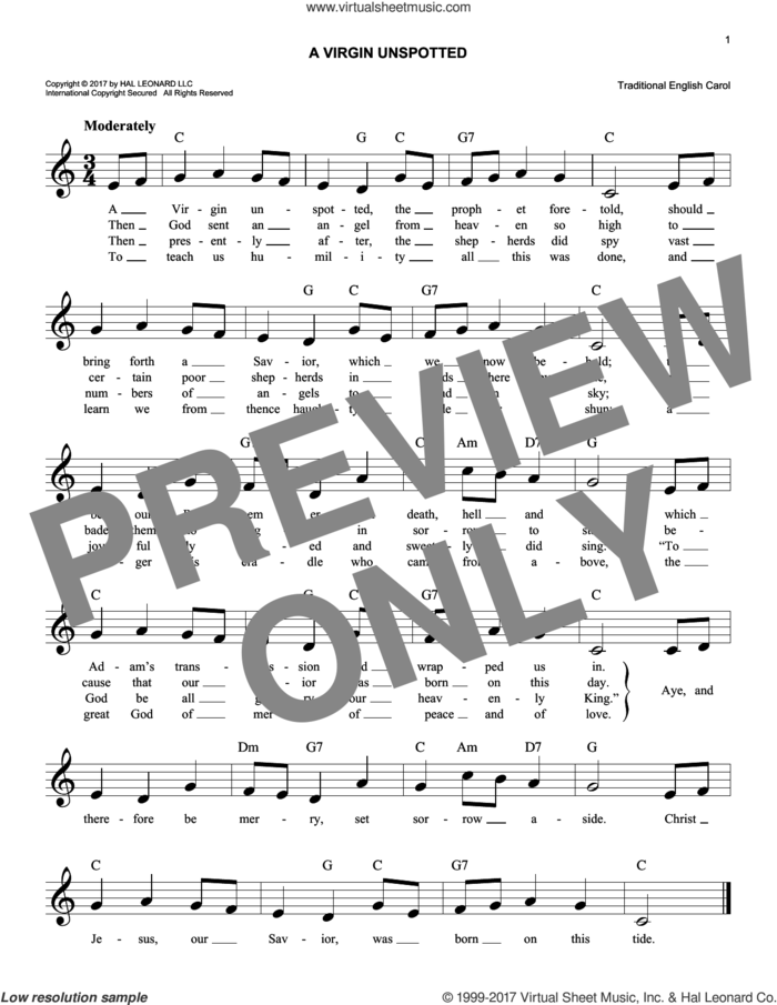 A Virgin Unspotted sheet music for voice and other instruments (fake book), intermediate skill level