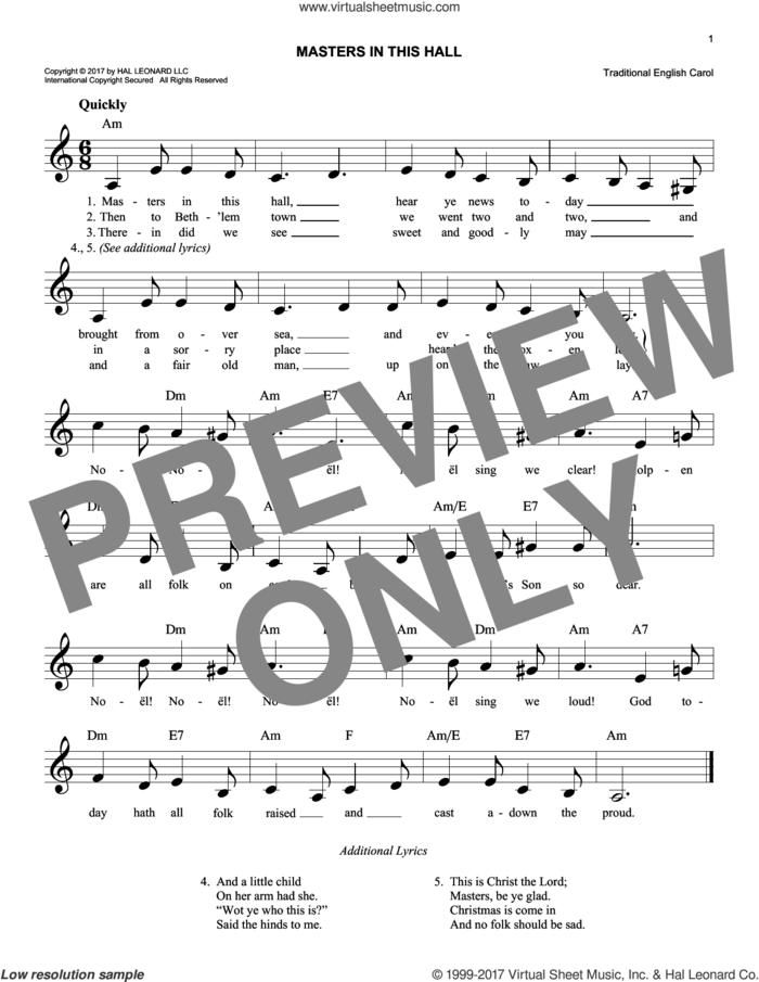 Masters In This Hall sheet music for voice and other instruments (fake book), easy skill level