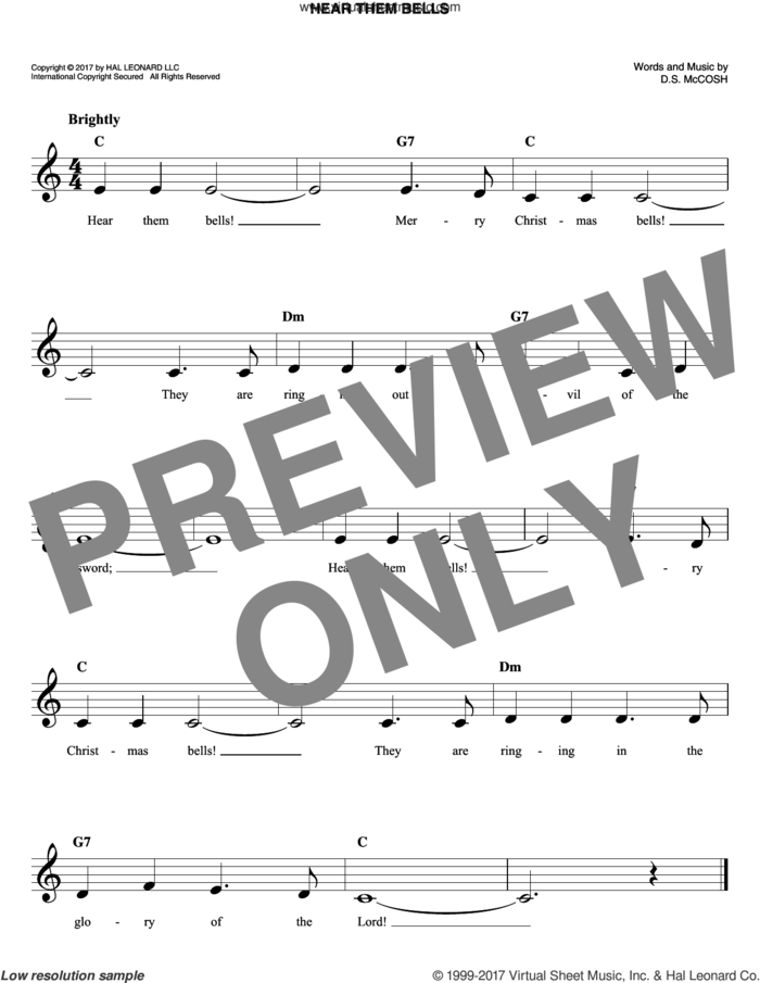 Hear Them Bells sheet music for voice and other instruments (fake book) by D.S. McCosh, easy skill level