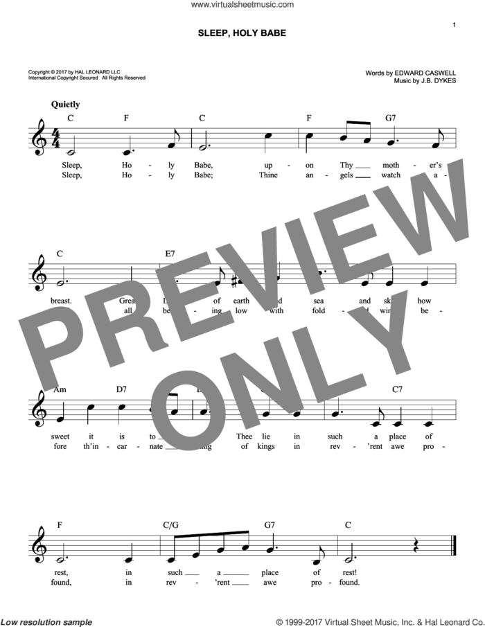 Sleep, Holy Babe sheet music for voice and other instruments (fake book) by John Bacchus Dykes and Edward Caswall, easy skill level