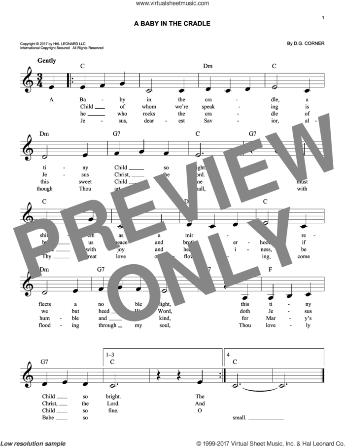 A Baby In The Cradle sheet music for voice and other instruments (fake book) by D.G. Corner, easy skill level