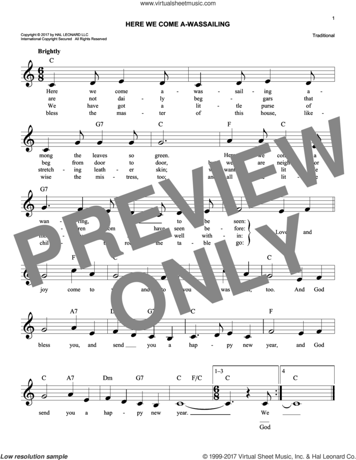 Here We Come A-Wassailing sheet music for voice and other instruments (fake book), easy skill level