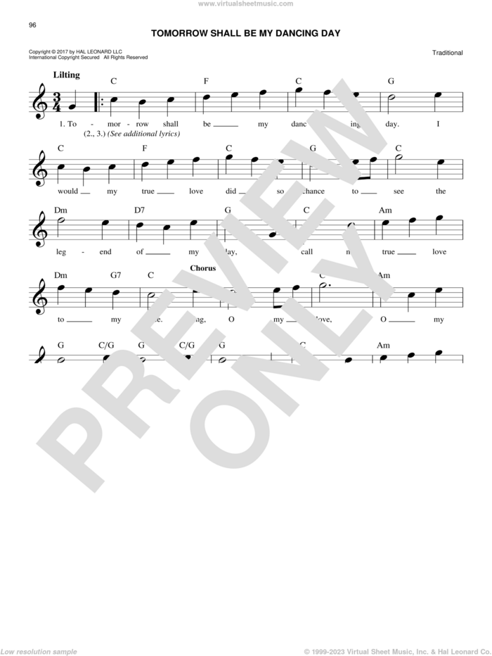Tomorrow Shall Be My Dancing Day sheet music for voice and other instruments (fake book), easy skill level
