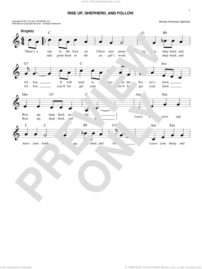 Rise Up, Shepherd, And Follow sheet music for voice and other instruments (fake book), intermediate skill level