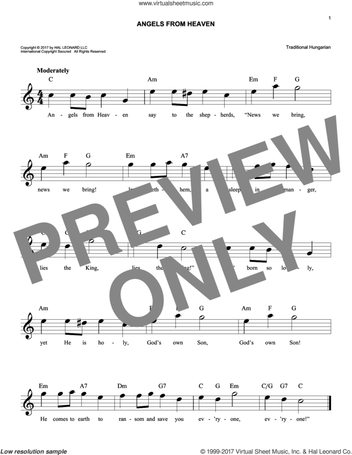 Angels From Heaven sheet music for voice and other instruments (fake book) by Traditional Hungarian, easy skill level