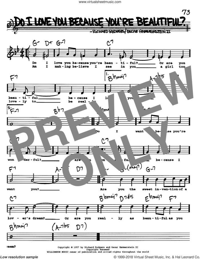 Do I Love You Because You're Beautiful? sheet music for voice and other instruments  by Rodgers & Hammerstein, Oscar II Hammerstein and Richard Rodgers, intermediate skill level
