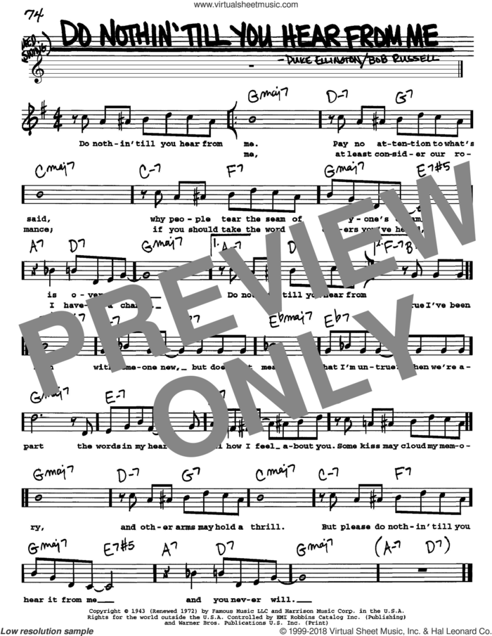 Do Nothin' Till You Hear From Me sheet music for voice and other instruments  by Duke Ellington and Bob Russell, intermediate skill level