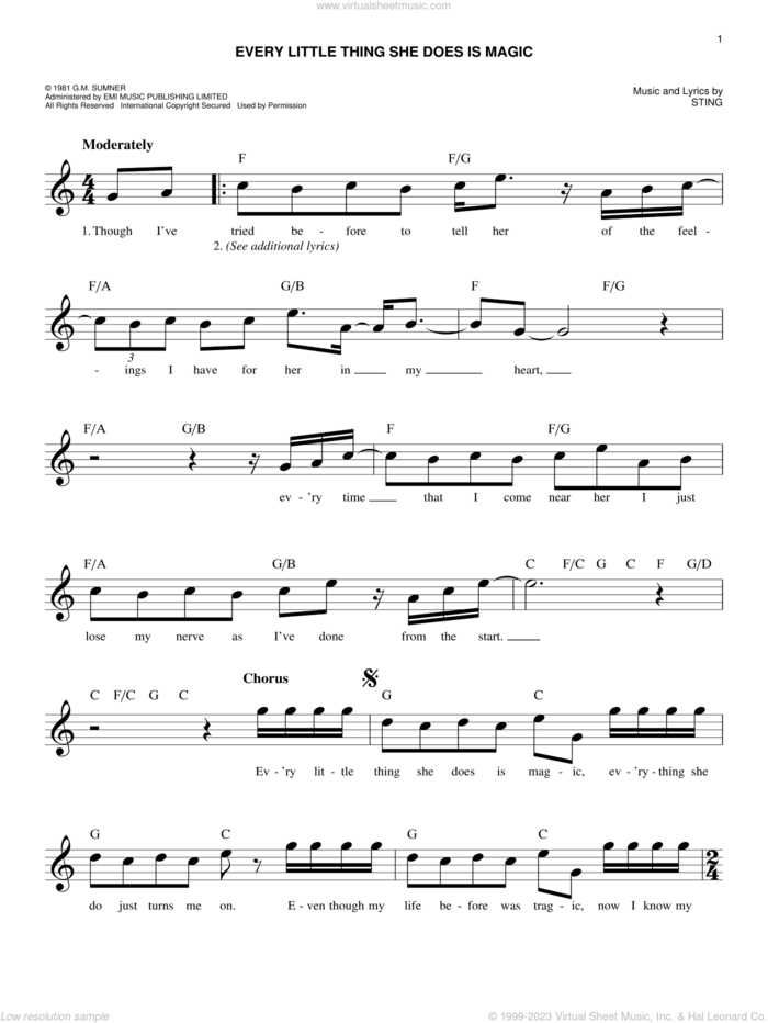 Every Little Thing She Does Is Magic sheet music for voice and other instruments (fake book) by The Police and Sting, easy skill level