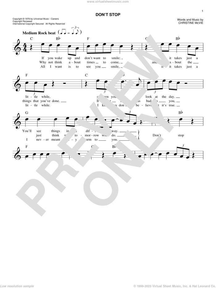 Don't Stop sheet music for voice and other instruments (fake book) by Fleetwood Mac and Christine McVie, easy skill level