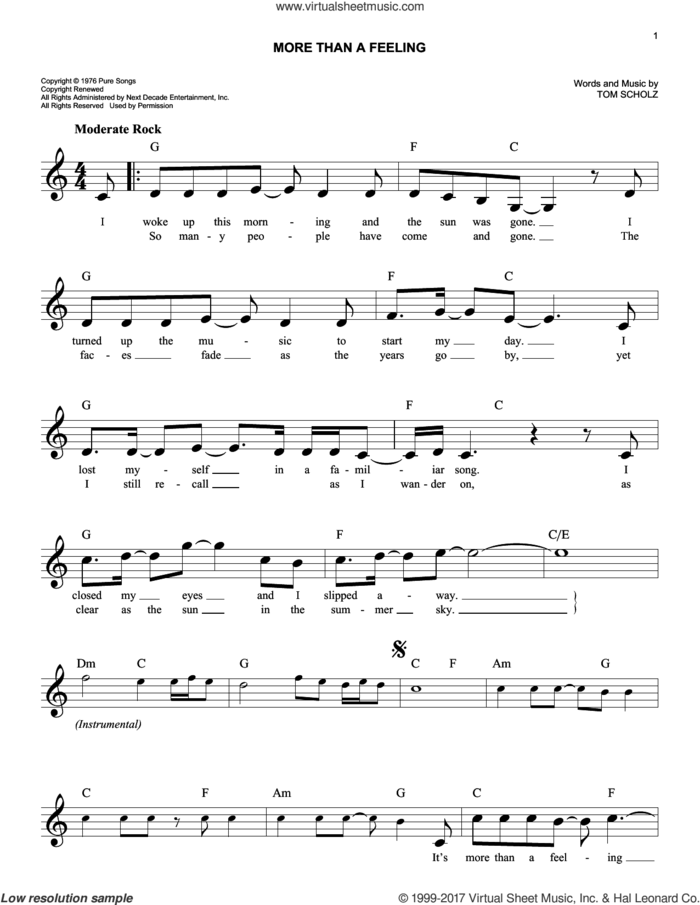 More Than A Feeling sheet music for voice and other instruments (fake book) by Boston and Tom Scholz, intermediate skill level