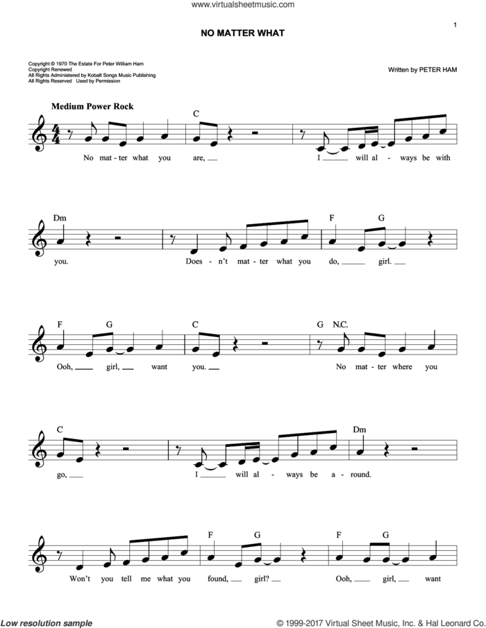 No Matter What sheet music for voice and other instruments (fake book) by Pete Ham, intermediate skill level