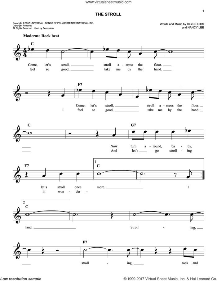 The Stroll sheet music for voice and other instruments (fake book) by The Diamonds, Clyde Otis and Nancy Lee, easy skill level