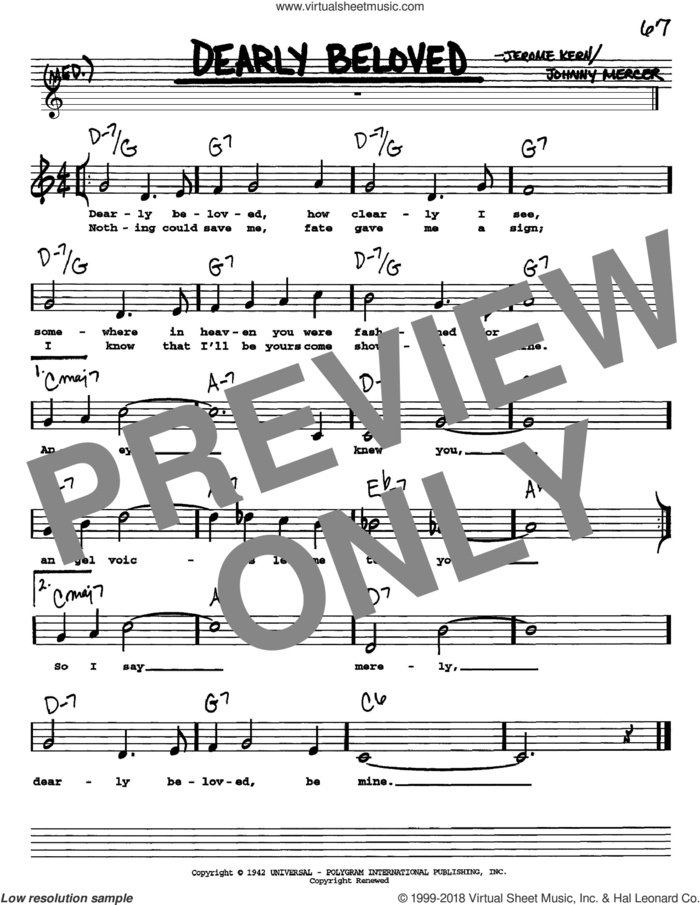 Dearly Beloved sheet music for voice and other instruments  by Jerome Kern and Johnny Mercer, intermediate skill level