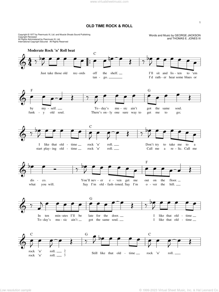 Old Time Rock and Roll sheet music for voice and other instruments (fake book) by Bob Seger, intermediate skill level