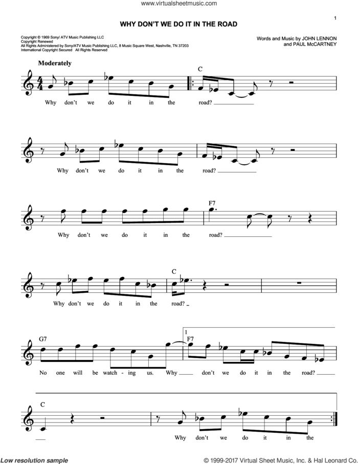 Why Don't We Do It In The Road sheet music for voice and other instruments (fake book) by The Beatles, John Lennon and Paul McCartney, easy skill level