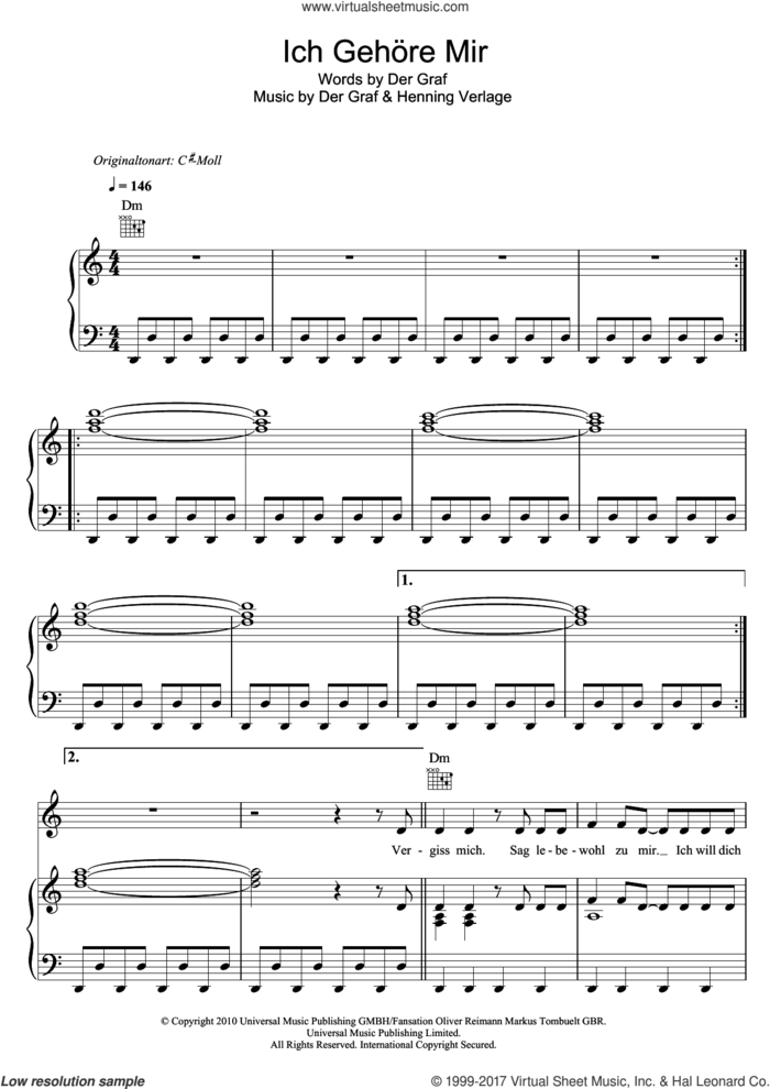 Ich Gehore Mir sheet music for voice, piano or guitar by Unheilig, Der Graf and Henning Verlage, intermediate skill level