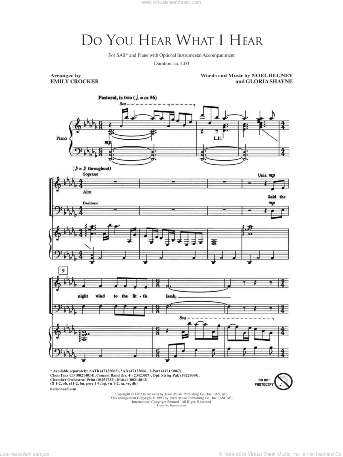 Do You Hear What I Hear sheet music for choir (SAB: soprano, alto, bass) by Gloria Shayne, Emily Crocker, Carole King, Carrie Underwood, Susan Boyle feat. Amber Stassi and Noel Regney, intermediate skill level