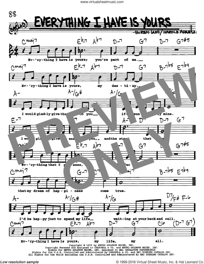 Everything I Have Is Yours sheet music for voice and other instruments  by Harold Adamson and Burton Lane, intermediate skill level