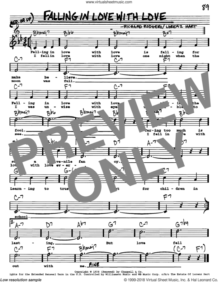 Falling In Love With Love sheet music for voice and other instruments  by Rodgers & Hart, Lorenz Hart and Richard Rodgers, intermediate skill level