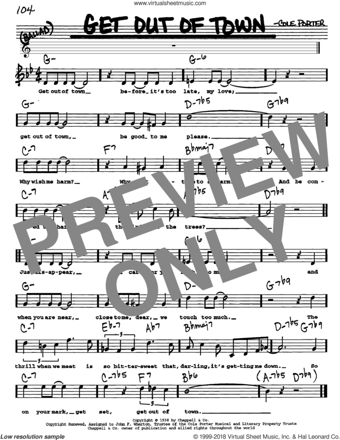 Get Out Of Town sheet music for voice and other instruments  by Cole Porter, intermediate skill level