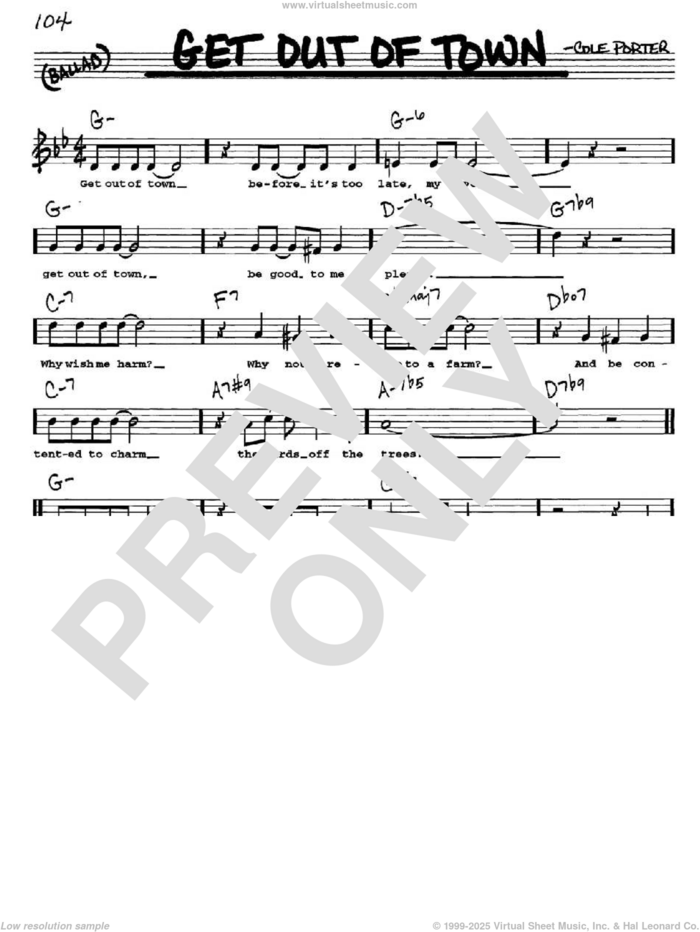 Get Out Of Town sheet music for voice and other instruments  by Cole Porter, intermediate skill level