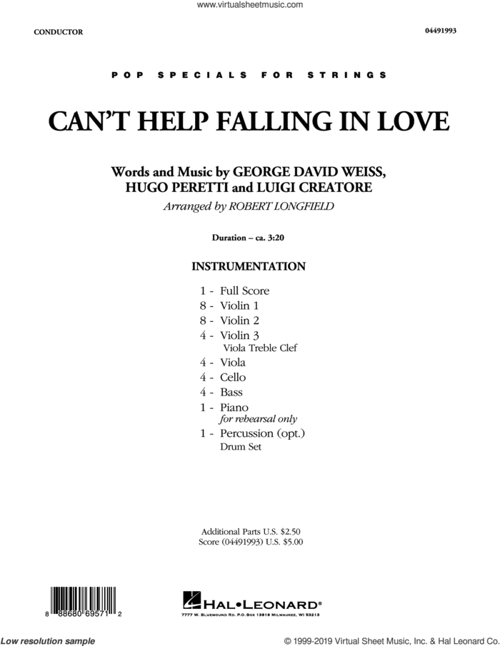 Can't Help Falling in Love (COMPLETE) sheet music for orchestra by Elvis Presley, George David Weiss, Hugo Peretti, Luigi Creatore, Robert Longfield and UB40, wedding score, intermediate skill level