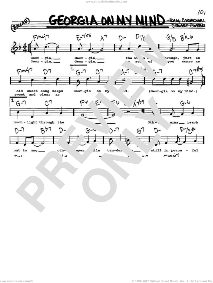 Georgia On My Mind sheet music for voice and other instruments  by Ray Charles, Willie Nelson, Hoagy Carmichael and Stuart Gorrell, intermediate skill level