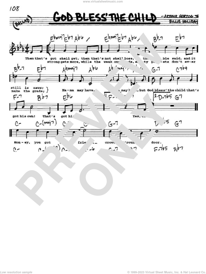 God Bless' The Child sheet music for voice and other instruments  by Billie Holiday and Arthur Herzog Jr., intermediate skill level