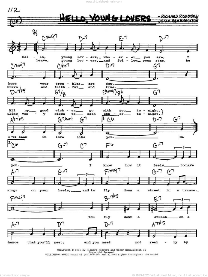 Hello, Young Lovers sheet music for voice and other instruments  by Rodgers & Hammerstein, Oscar II Hammerstein and Richard Rodgers, intermediate skill level
