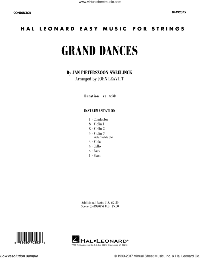 Grand Dances (COMPLETE) sheet music for orchestra by John Leavitt and Jan Pieterszoon Sweelinck, intermediate skill level