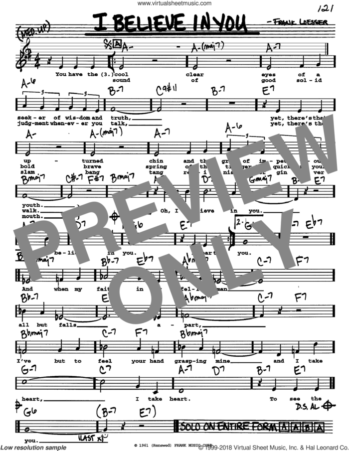 I Believe In You sheet music for voice and other instruments  by Frank Loesser, intermediate skill level