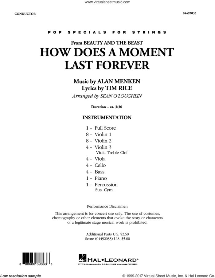 How Does a Moment Last Forever (from Beauty and the Beast) (COMPLETE) sheet music for orchestra by Alan Menken, Celine Dion and Tim Rice, intermediate skill level