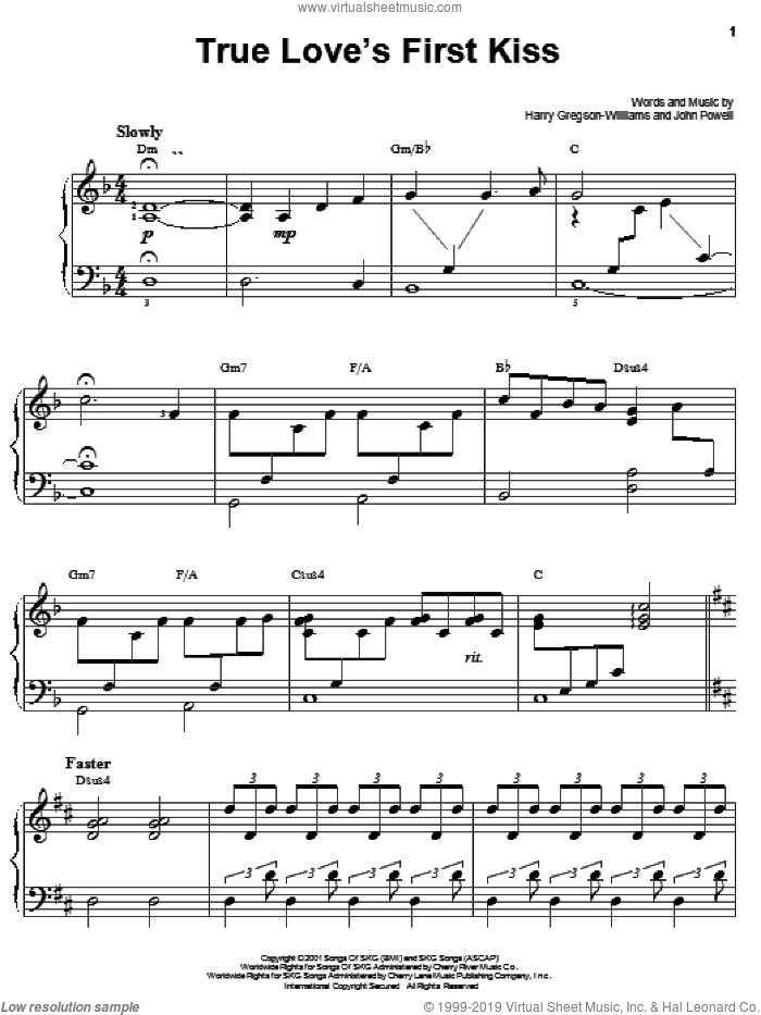 True Love's First Kiss sheet music for piano solo (PDF)