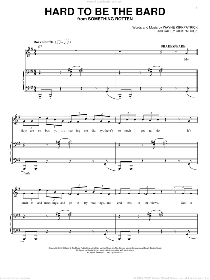 Hard To Be The Bard sheet music for voice and piano by Karey Kirkpatrick and Wayne Kirkpatrick, intermediate skill level