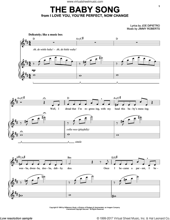 The Baby Song sheet music for voice and piano by Jimmy Roberts and Joe DiPietro, intermediate skill level