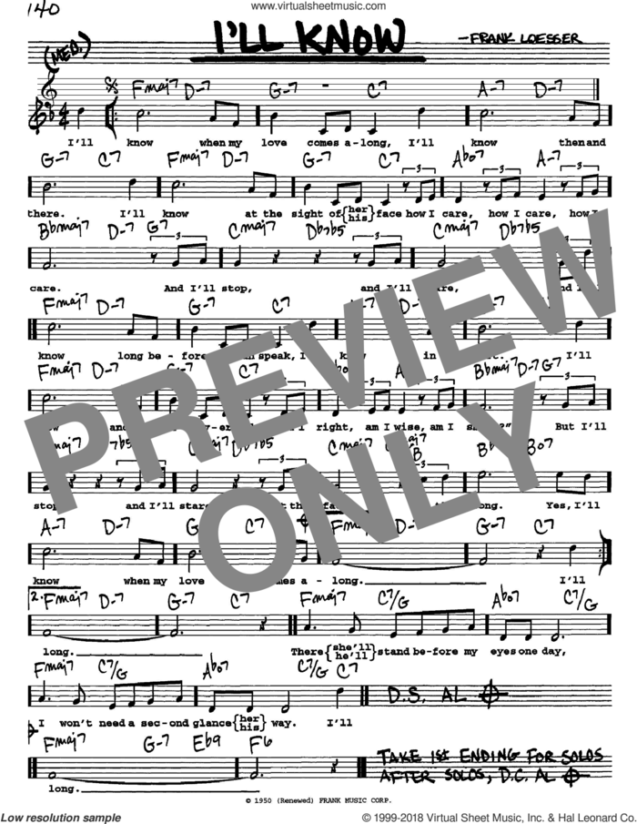 I'll Know sheet music for voice and other instruments  by Frank Loesser, intermediate skill level