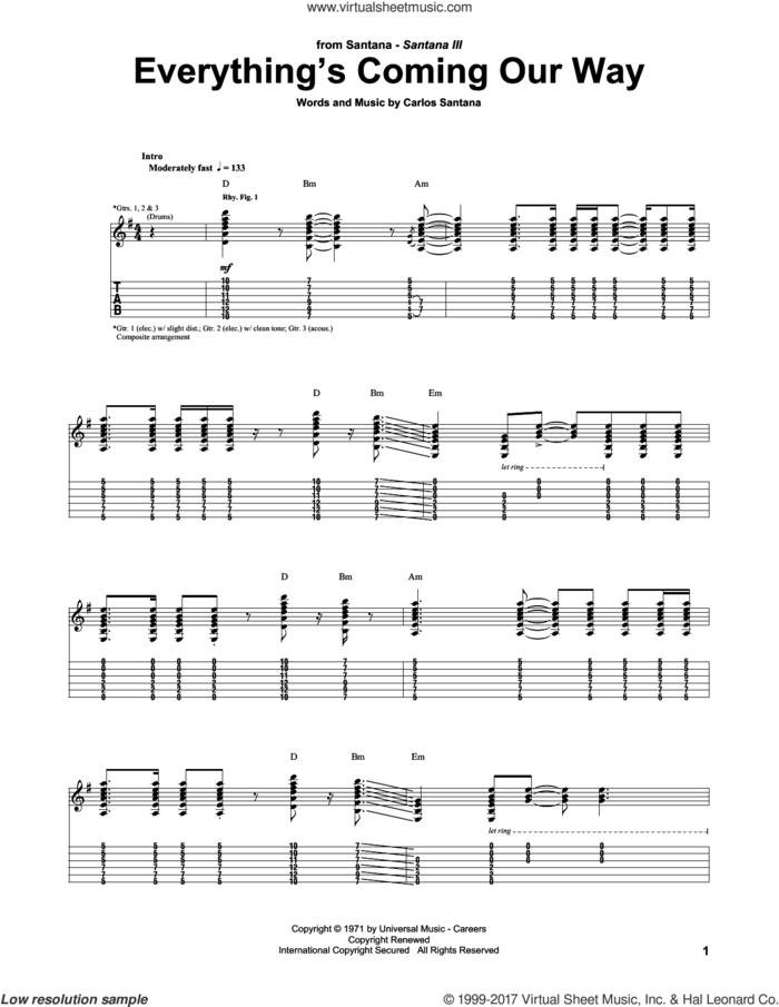 Everything's Coming Our Way sheet music for guitar (tablature) by Carlos Santana, intermediate skill level