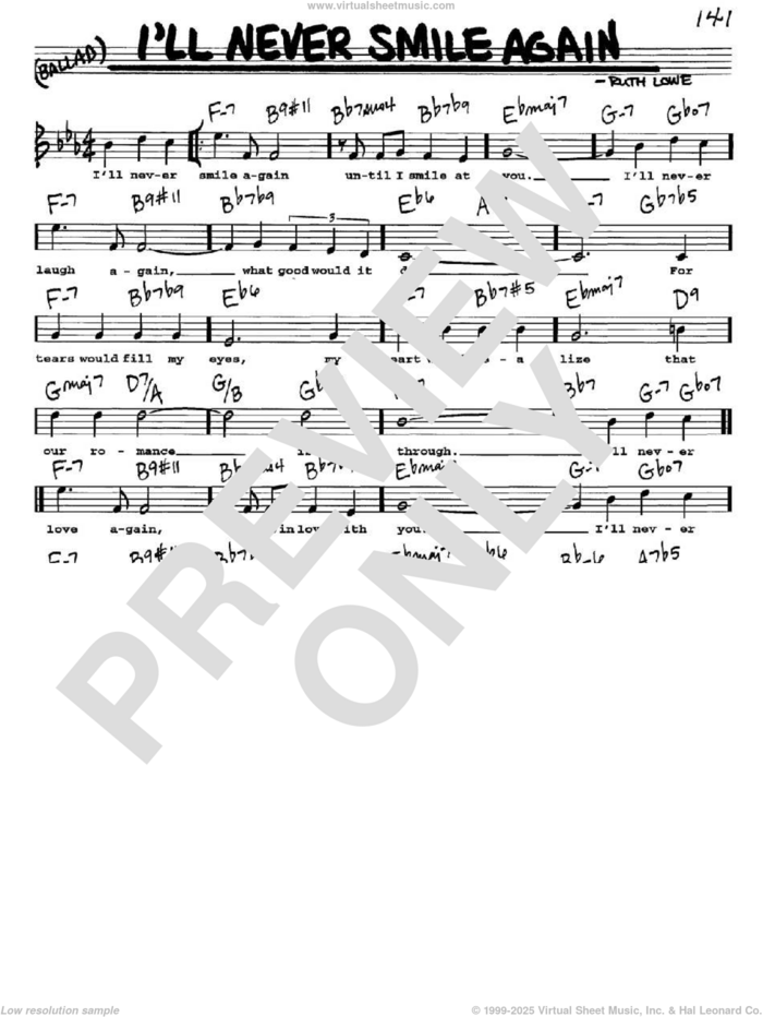 I'll Never Smile Again sheet music for voice and other instruments  by Tommy Dorsey and Ruth Lowe, intermediate skill level