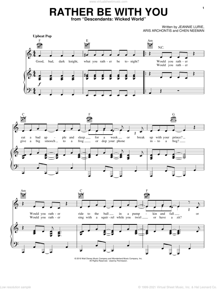 Rather Be With You (from Disney's Descendants 2) sheet music for voice, piano or guitar by Chen Neeman, Aris Archontis and Jeannie Lurie, intermediate skill level