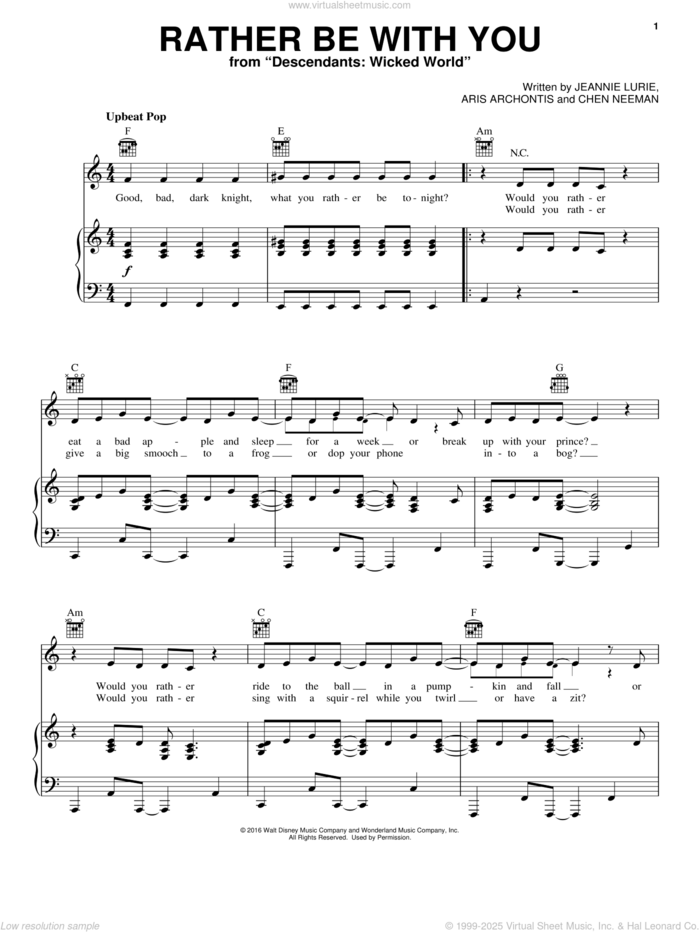 Rather Be With You (from Disney's Descendants 2) sheet music for voice, piano or guitar by Chen Neeman, Aris Archontis and Jeannie Lurie, intermediate skill level